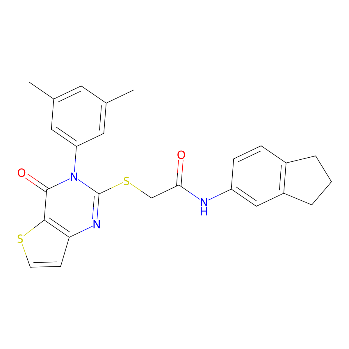 N-(2,3-dihydro-1H-inden-5-yl)-2-{[3-(3,5-dimethylphenyl)-4-oxo-3,4-dihydrothieno[3,2-d]pyrimidin-2-yl]sulfanyl}acetamide molecular structure, CAS 1261007-51-5
