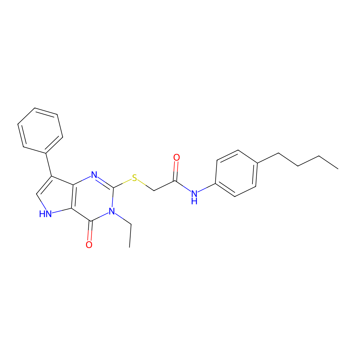 N-(4-butylphenyl)-2-((3-ethyl-4-oxo-7-phenyl-4,5-dihydro-3H-pyrrolo[3,2-d]pyrimidin-2-yl)thio)acetamide molecular structure, CAS 1261007-59-3