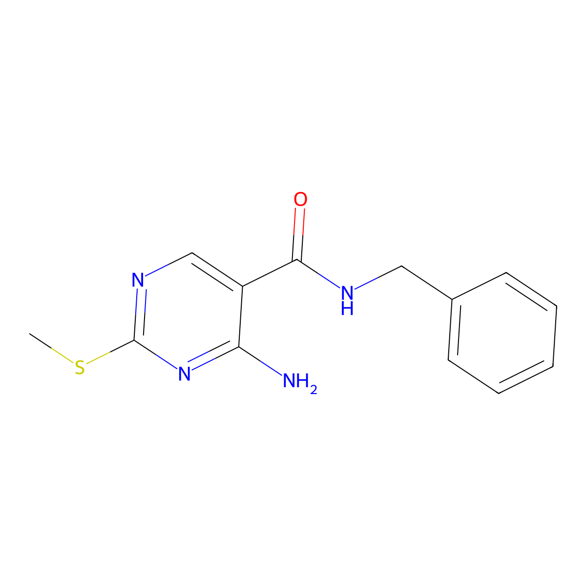 4-amino-N-benzyl-2-(methylthio)pyrimidine-5-carboxamide molecular structure, CAS 1261007-62-8
