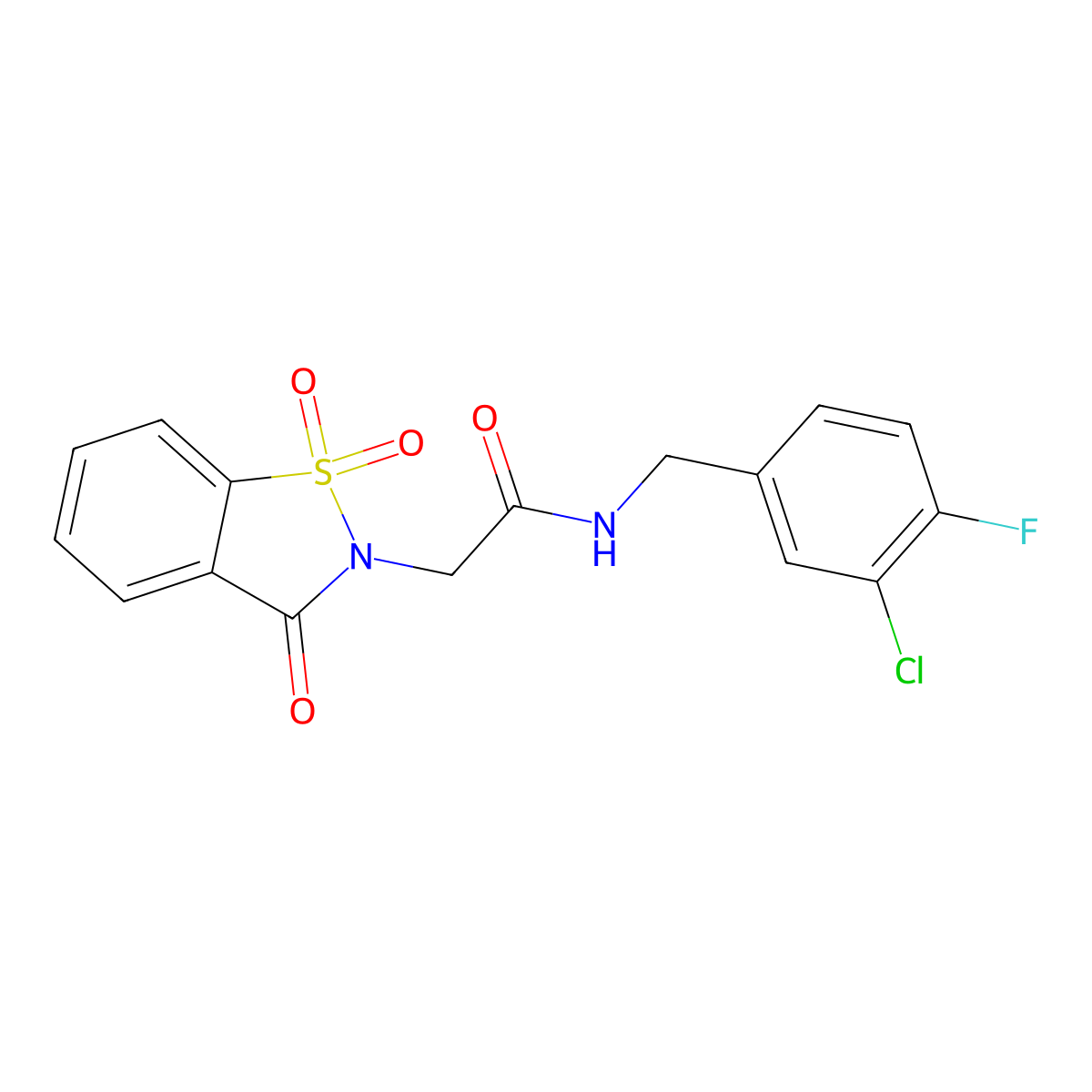 N-(3-chloro-4-fluorobenzyl)-2-(1,1-dioxido-3-oxo-1,2-benzothiazol-2(3H)-yl)acetamide molecular structure, CAS 1261008-08-5
