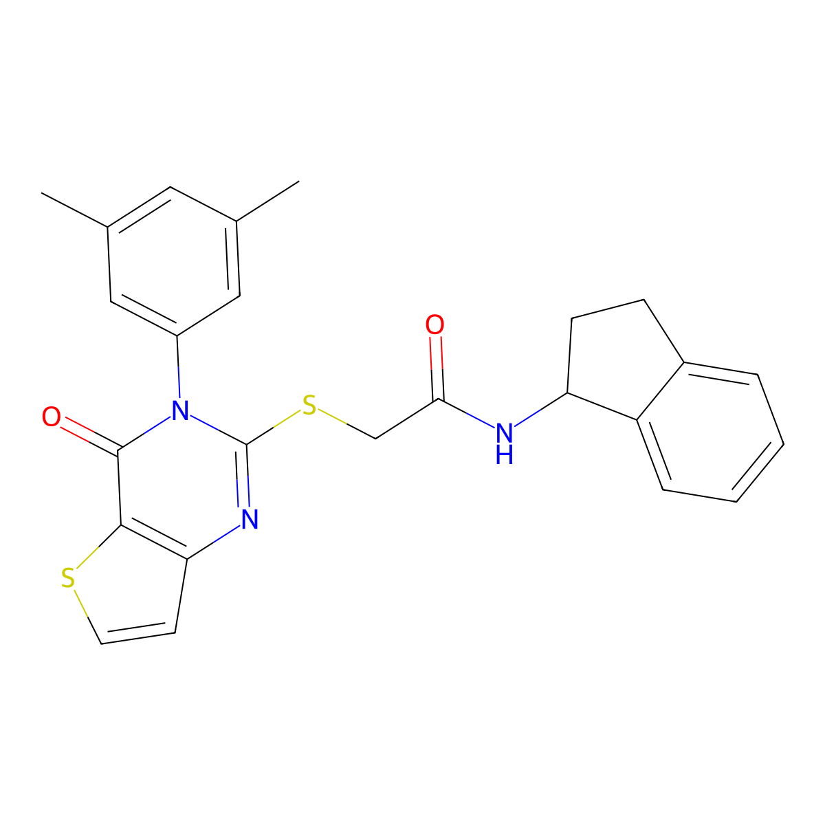 N-(2,3-dihydro-1H-inden-1-yl)-2-{[3-(3,5-dimethylphenyl)-4-oxo-3,4-dihydrothieno[3,2-d]pyrimidin-2-yl]sulfanyl}acetamide molecular structure, CAS 1261008-37-0