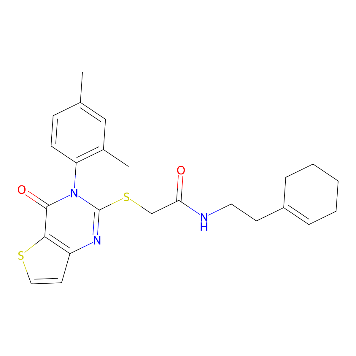 N-[2-(cyclohex-1-en-1-yl)ethyl]-2-{[3-(2,4-dimethylphenyl)-4-oxo-3,4-dihydrothieno[3,2-d]pyrimidin-2-yl]sulfanyl}acetamide molecular structure, CAS 1261008-50-7