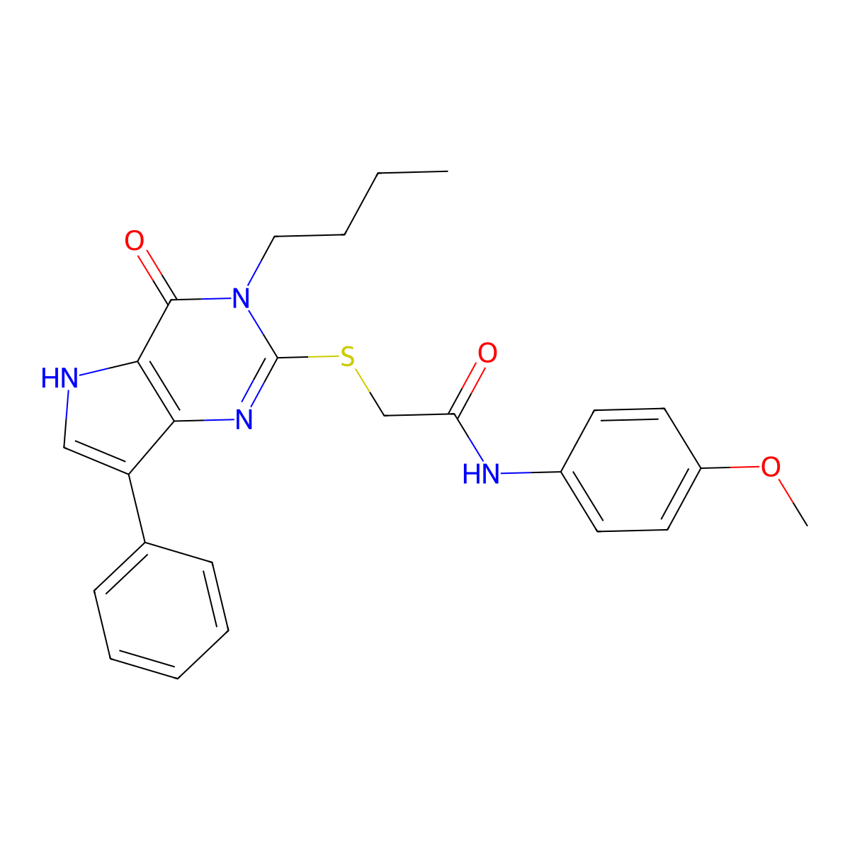 2-((3-butyl-4-oxo-7-phenyl-4,5-dihydro-3H-pyrrolo[3,2-d]pyrimidin-2-yl)thio)-N-(4-methoxyphenyl)acetamide molecular structure, CAS 1261009-12-4