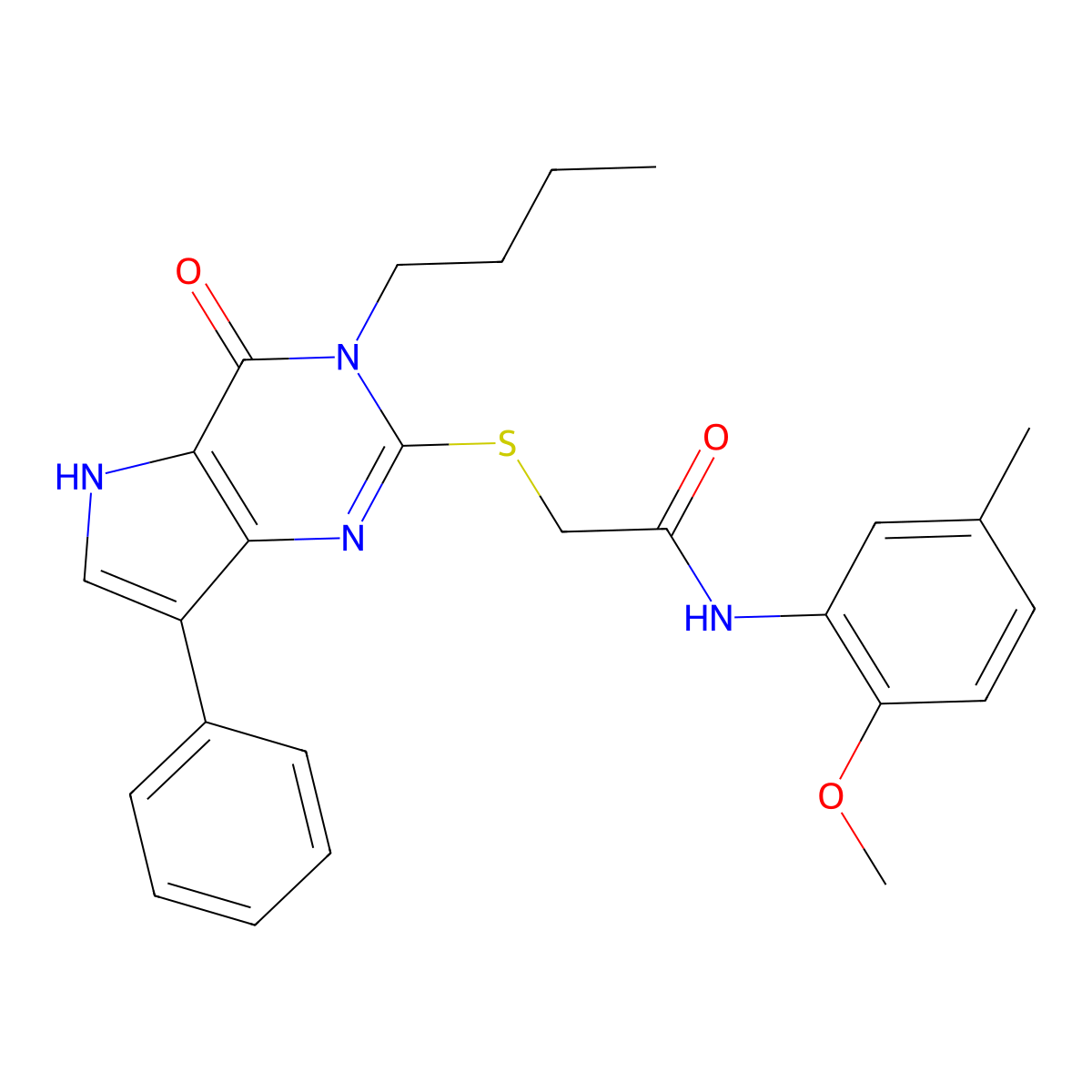 2-((3-butyl-4-oxo-7-phenyl-4,5-dihydro-3H-pyrrolo[3,2-d]pyrimidin-2-yl)thio)-N-(2-methoxy-5-methylphenyl)acetamide molecular structure, CAS 1261009-20-4