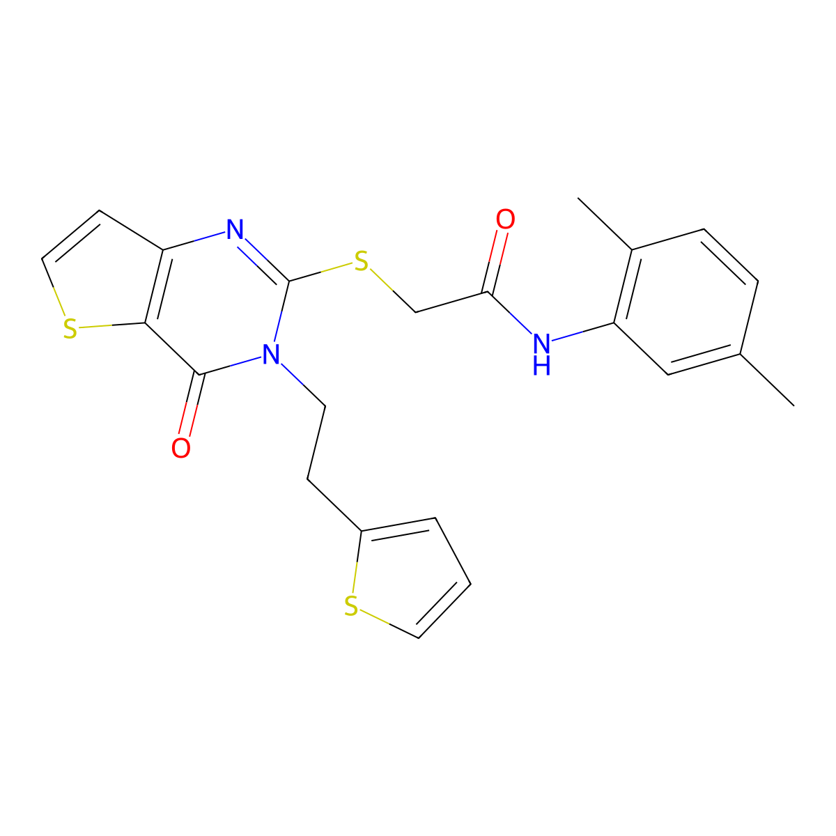 N-(2,5-dimethylphenyl)-2-({4-oxo-3-[2-(thiophen-2-yl)ethyl]-3H,4H-thieno[3,2-d]pyrimidin-2-yl}sulfanyl)acetamide molecular structure, CAS 1261009-35-1