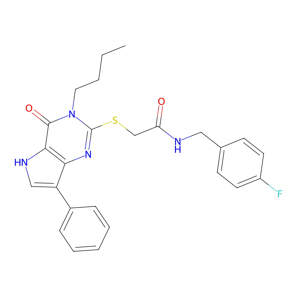 2-((3-butyl-4-oxo-7-phenyl-4,5-dihydro-3H-pyrrolo[3,2-d]pyrimidin-2-yl)thio)-N-(4-fluorobenzyl)acetamide molecular structure, CAS 1261009-49-7