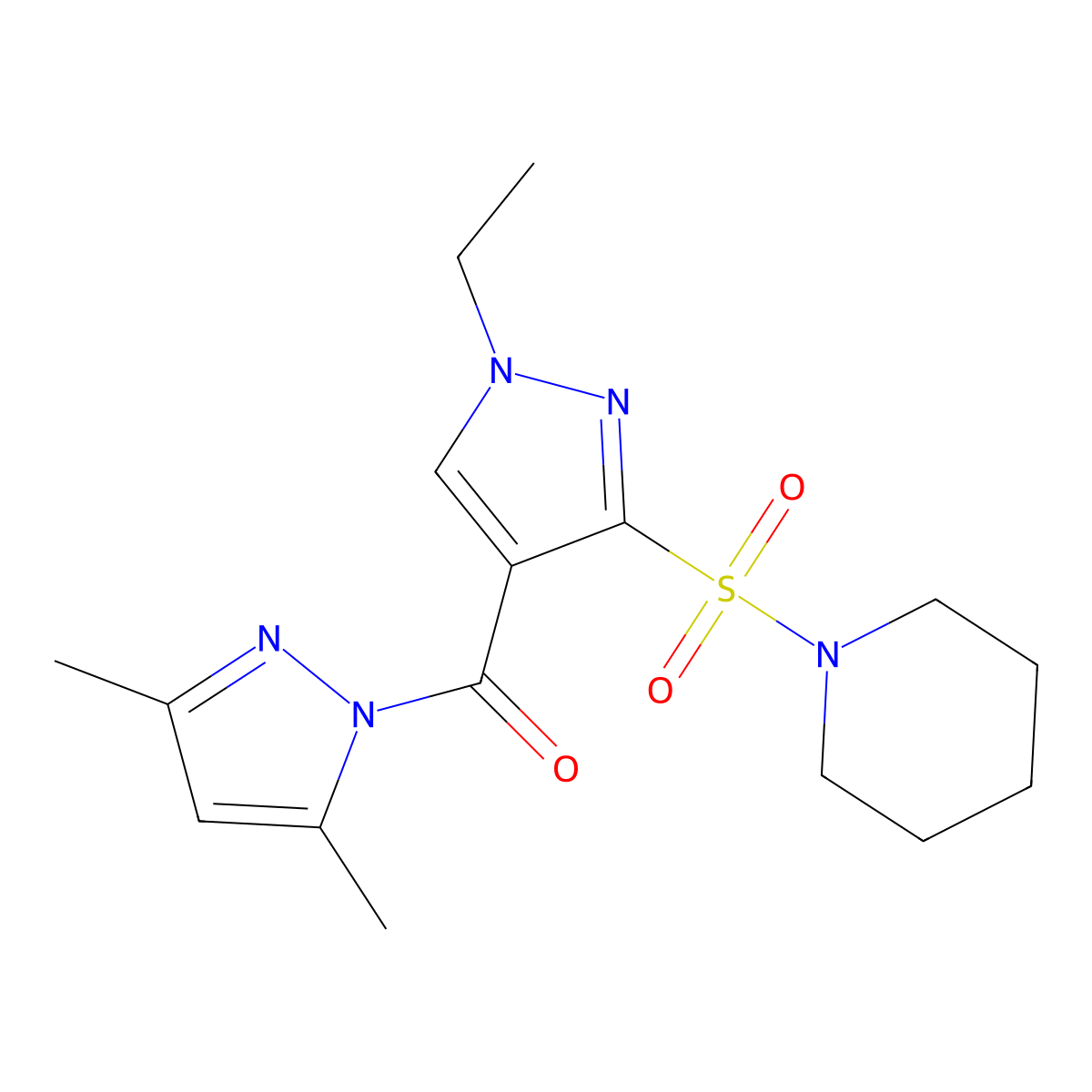 1-({4-[(3,5-dimethyl-1H-pyrazol-1-yl)carbonyl]-1-ethyl-1H-pyrazol-3-yl}sulfonyl)piperidine molecular structure, CAS 1261009-54-4