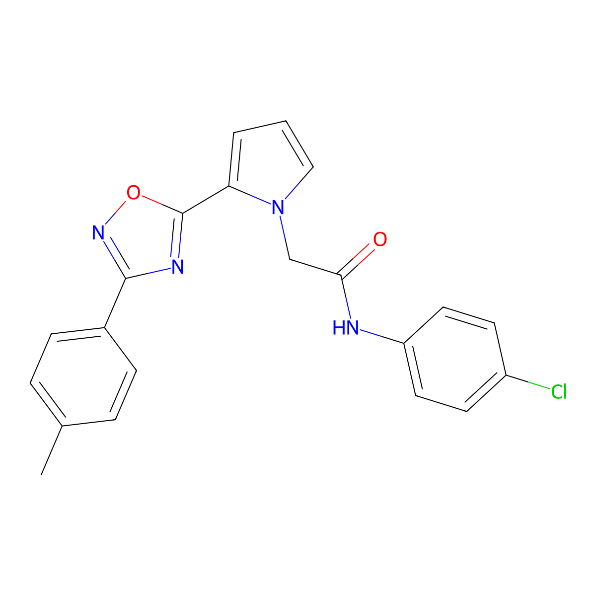 N-(4-chlorophenyl)-2-{2-[3-(4-methylphenyl)-1,2,4-oxadiazol-5-yl]-1H-pyrrol-1-yl}acetamide molecular structure, CAS 1261009-70-4