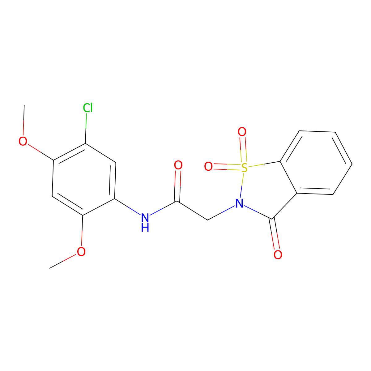 N-(5-chloro-2,4-dimethoxyphenyl)-2-(1,1-dioxido-3-oxo-1,2-benzothiazol-2(3H)-yl)acetamide molecular structure, CAS 1261010-01-8