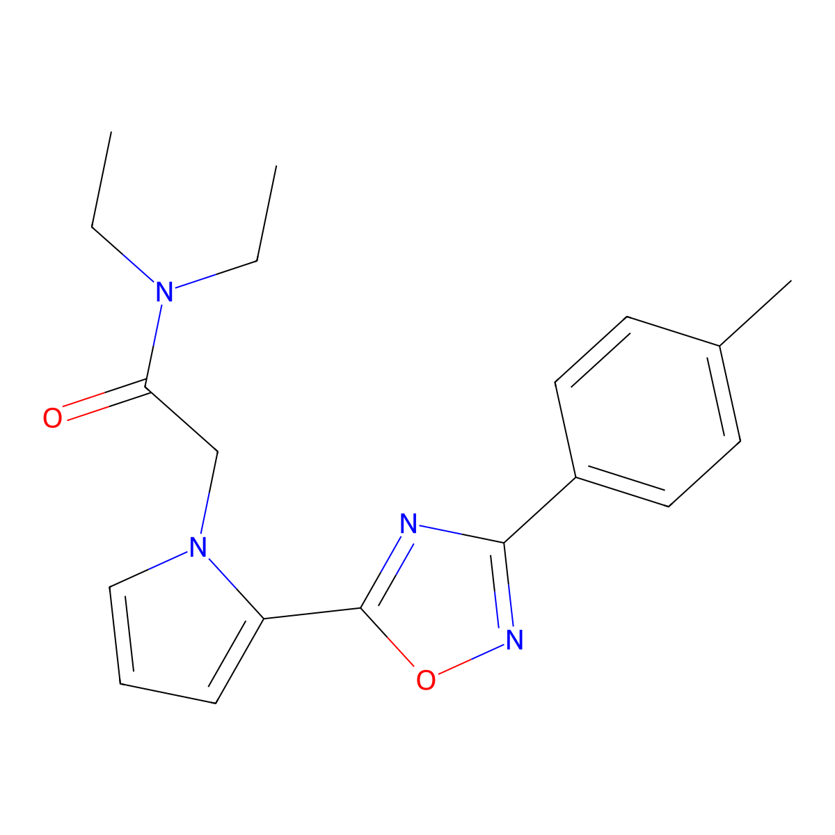 N,N-diethyl-2-{2-[3-(4-methylphenyl)-1,2,4-oxadiazol-5-yl]-1H-pyrrol-1-yl}acetamide molecular structure, CAS 1261010-92-7