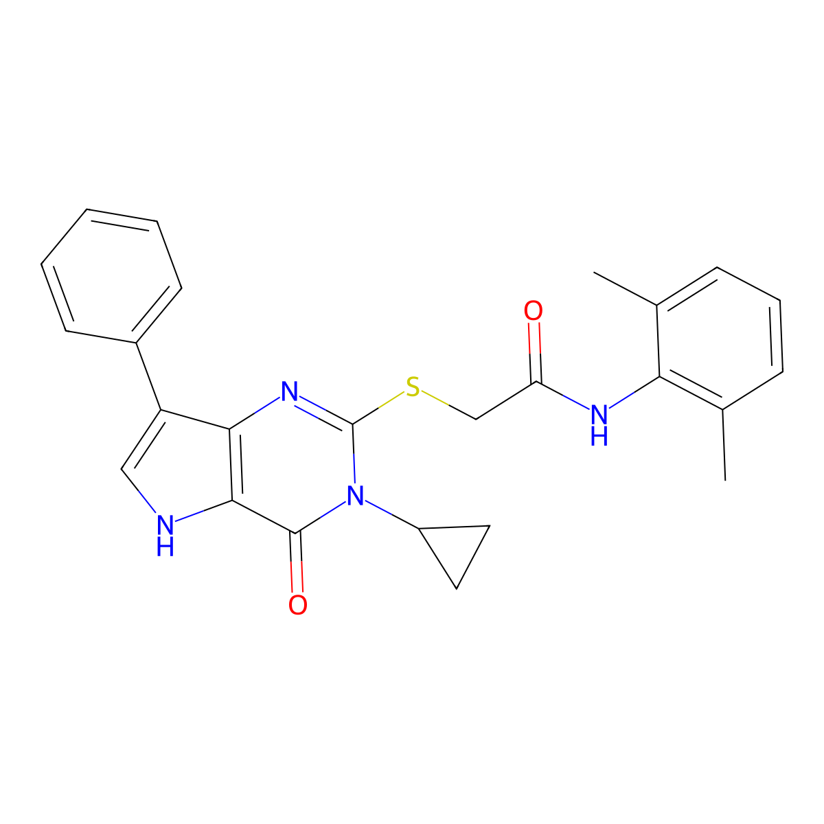 2-[(3-cyclopropyl-4-oxo-7-phenyl-4,5-dihydro-3H-pyrrolo[3,2-d]pyrimidin-2-yl)sulfanyl]-N-(2,6-dimethylphenyl)acetamide molecular structure, CAS 1261010-99-4