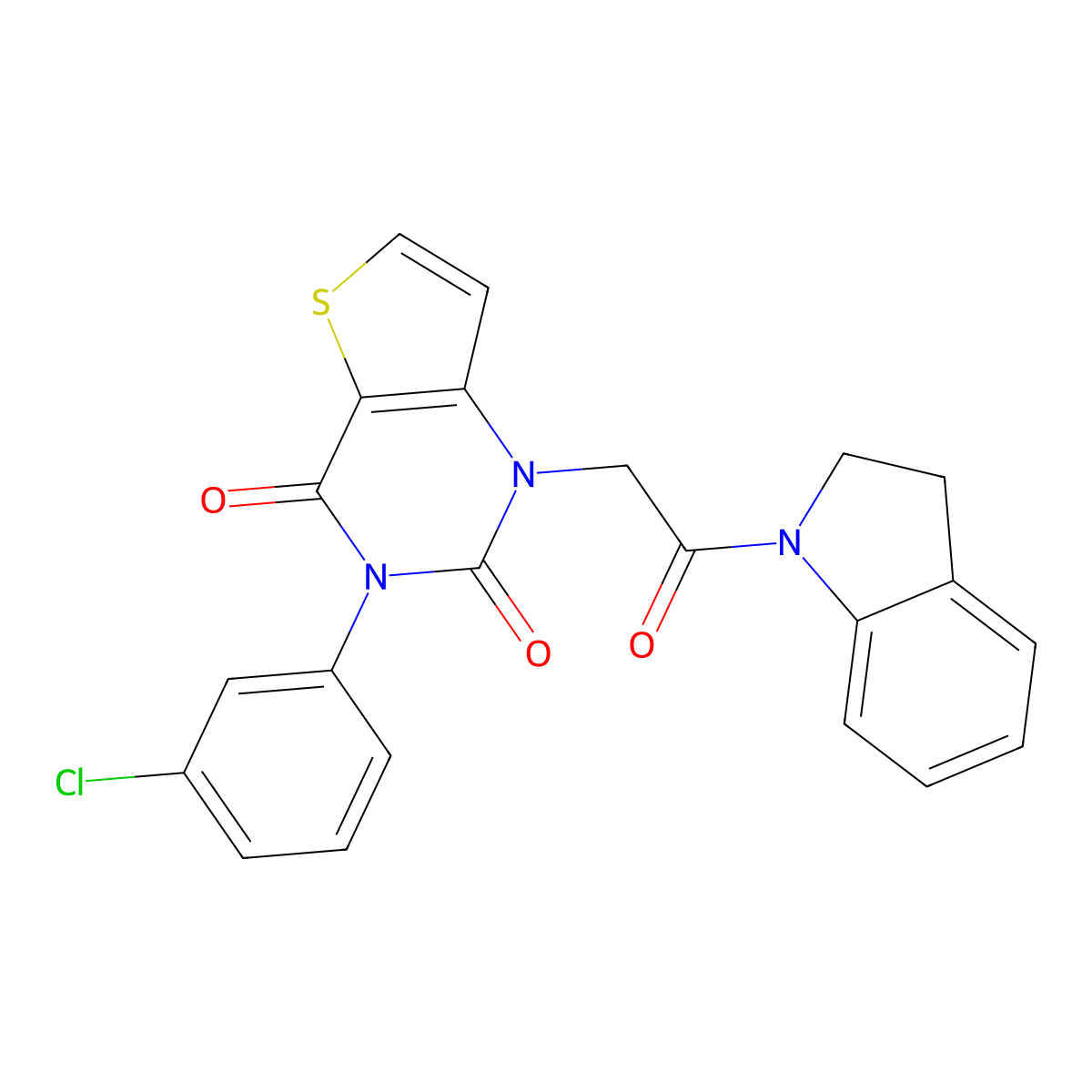 3-(3-chlorophenyl)-1-[2-(2,3-dihydro-1H-indol-1-yl)-2-oxoethyl]thieno[3,2-d]pyrimidine-2,4(1H,3H)-dione molecular structure, CAS 1261011-42-0