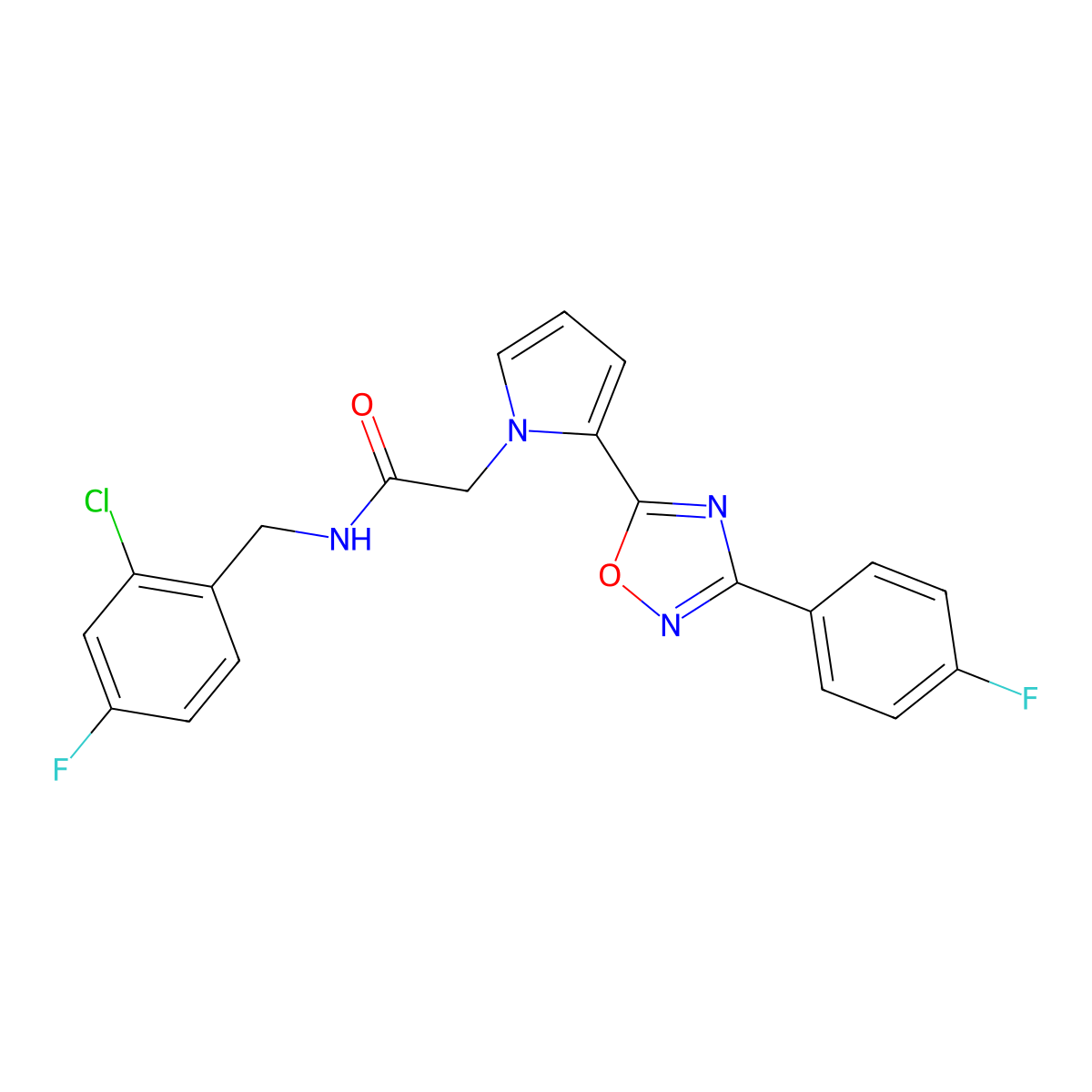 N-(2-chloro-4-fluorobenzyl)-2-{2-[3-(4-fluorophenyl)-1,2,4-oxadiazol-5-yl]-1H-pyrrol-1-yl}acetamide molecular structure, CAS 1261012-02-5