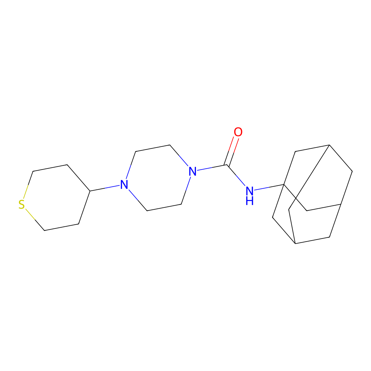 N-1-adamantyl-4-(tetrahydro-2H-thiopyran-4-yl)piperazine-1-carboxamide molecular structure, CAS 1261012-57-0