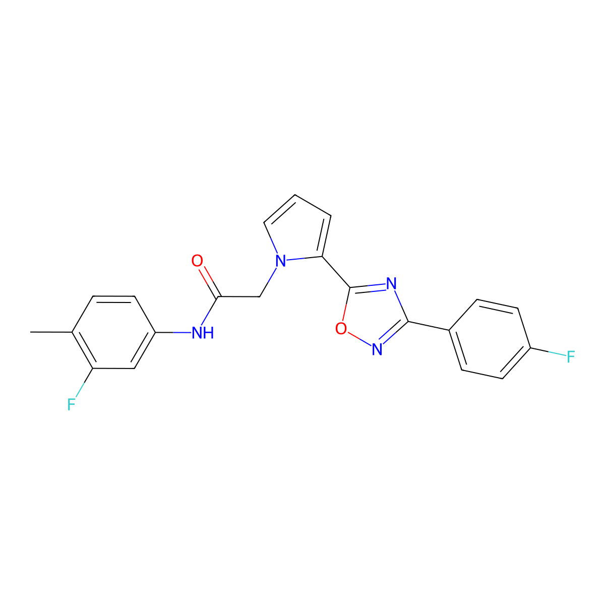 N-(3-fluoro-4-methylphenyl)-2-{2-[3-(4-fluorophenyl)-1,2,4-oxadiazol-5-yl]-1H-pyrrol-1-yl}acetamide molecular structure, CAS 1261012-80-9