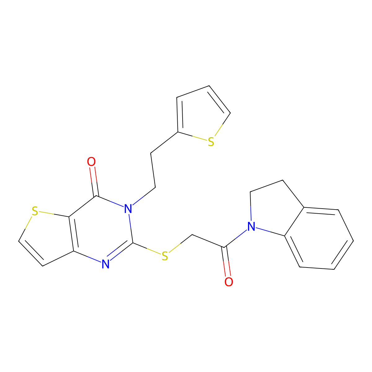 2-{[2-(2,3-dihydro-1H-indol-1-yl)-2-oxoethyl]sulfanyl}-3-[2-(thiophen-2-yl)ethyl]thieno[3,2-d]pyrimidin-4(3H)-one molecular structure, CAS 1261013-12-0