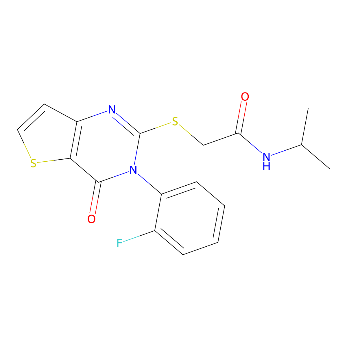 2-{[3-(2-fluorophenyl)-4-oxo-3H,4H-thieno[3,2-d]pyrimidin-2-yl]sulfanyl}-N-(propan-2-yl)acetamide molecular structure, CAS 1261013-37-9