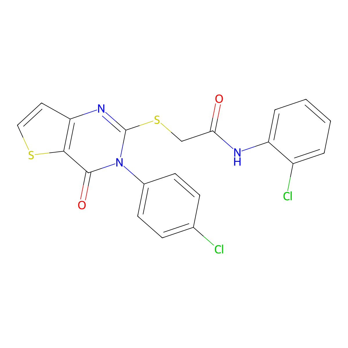 N-(2-chlorophenyl)-2-{[3-(4-chlorophenyl)-4-oxo-3,4-dihydrothieno[3,2-d]pyrimidin-2-yl]sulfanyl}acetamide molecular structure, CAS 1261013-61-9
