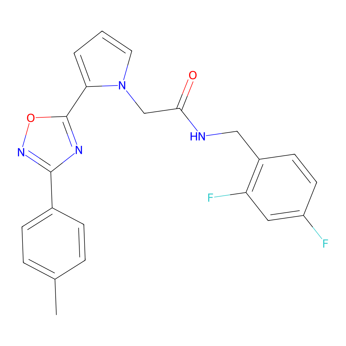 N-(2,4-difluorobenzyl)-2-{2-[3-(4-methylphenyl)-1,2,4-oxadiazol-5-yl]-1H-pyrrol-1-yl}acetamide molecular structure, CAS 1261014-51-0