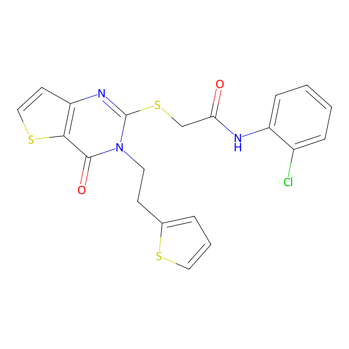 N-(2-chlorophenyl)-2-({4-oxo-3-[2-(thiophen-2-yl)ethyl]-3,4-dihydrothieno[3,2-d]pyrimidin-2-yl}sulfanyl)acetamide molecular structure, CAS 1261015-12-6