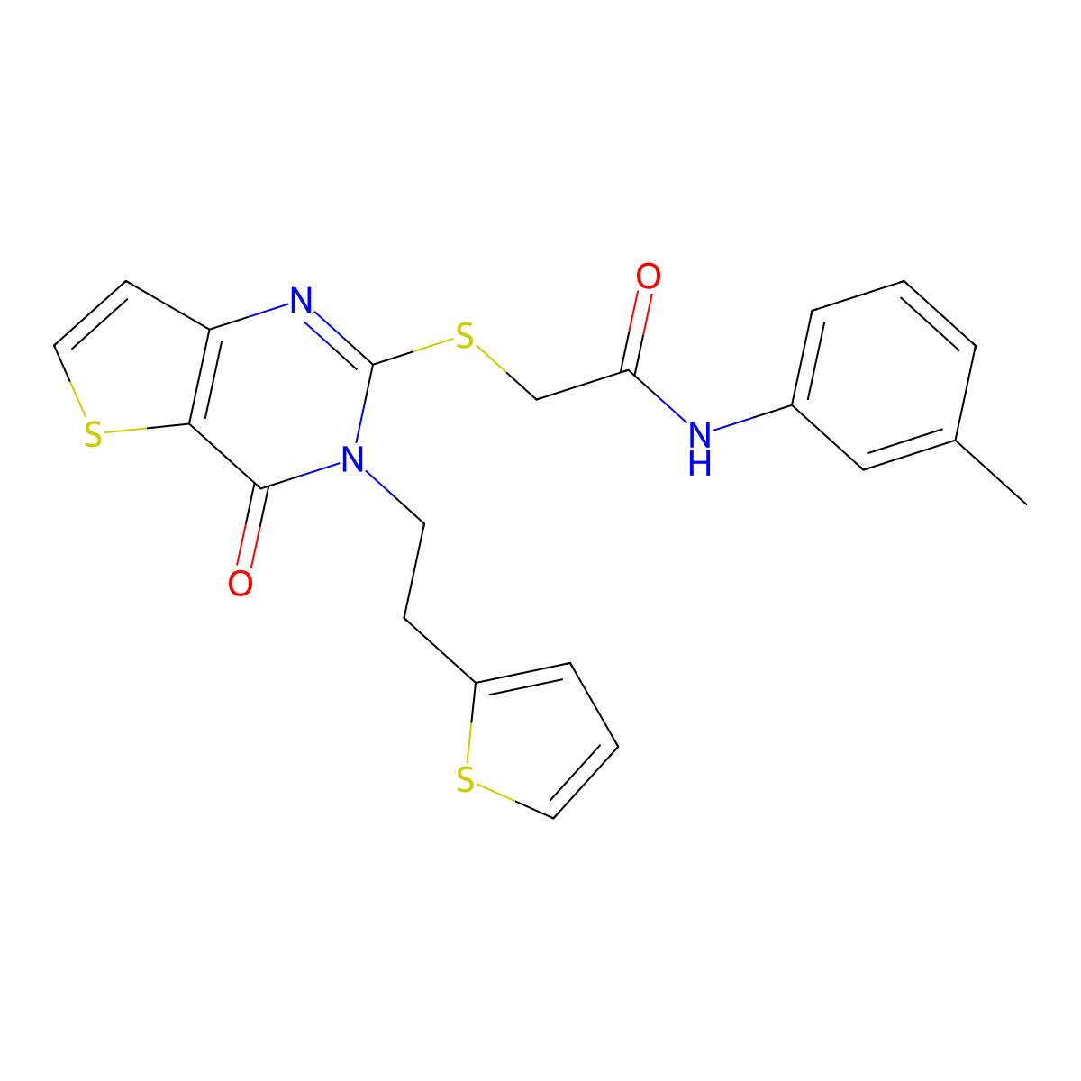 N-(3-methylphenyl)-2-({4-oxo-3-[2-(thiophen-2-yl)ethyl]-3,4-dihydrothieno[3,2-d]pyrimidin-2-yl}sulfanyl)acetamide molecular structure, CAS 1261015-17-1