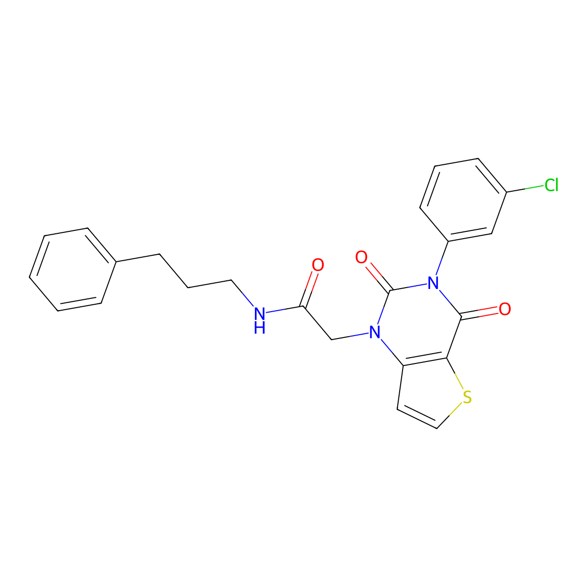 2-(3-(3-chlorophenyl)-2,4-dioxo-3,4-dihydrothieno[3,2-d]pyrimidin-1(2H)-yl)-N-(3-phenylpropyl)acetamide molecular structure, CAS 1261015-22-8