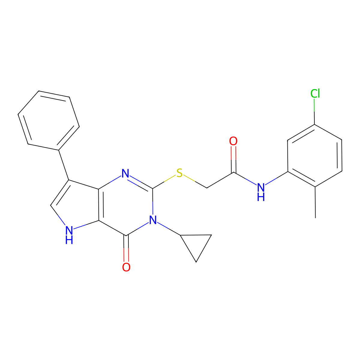 N-(5-chloro-2-methylphenyl)-2-((3-cyclopropyl-4-oxo-7-phenyl-4,5-dihydro-3H-pyrrolo[3,2-d]pyrimidin-2-yl)thio)acetamide molecular structure, CAS 1261015-80-8