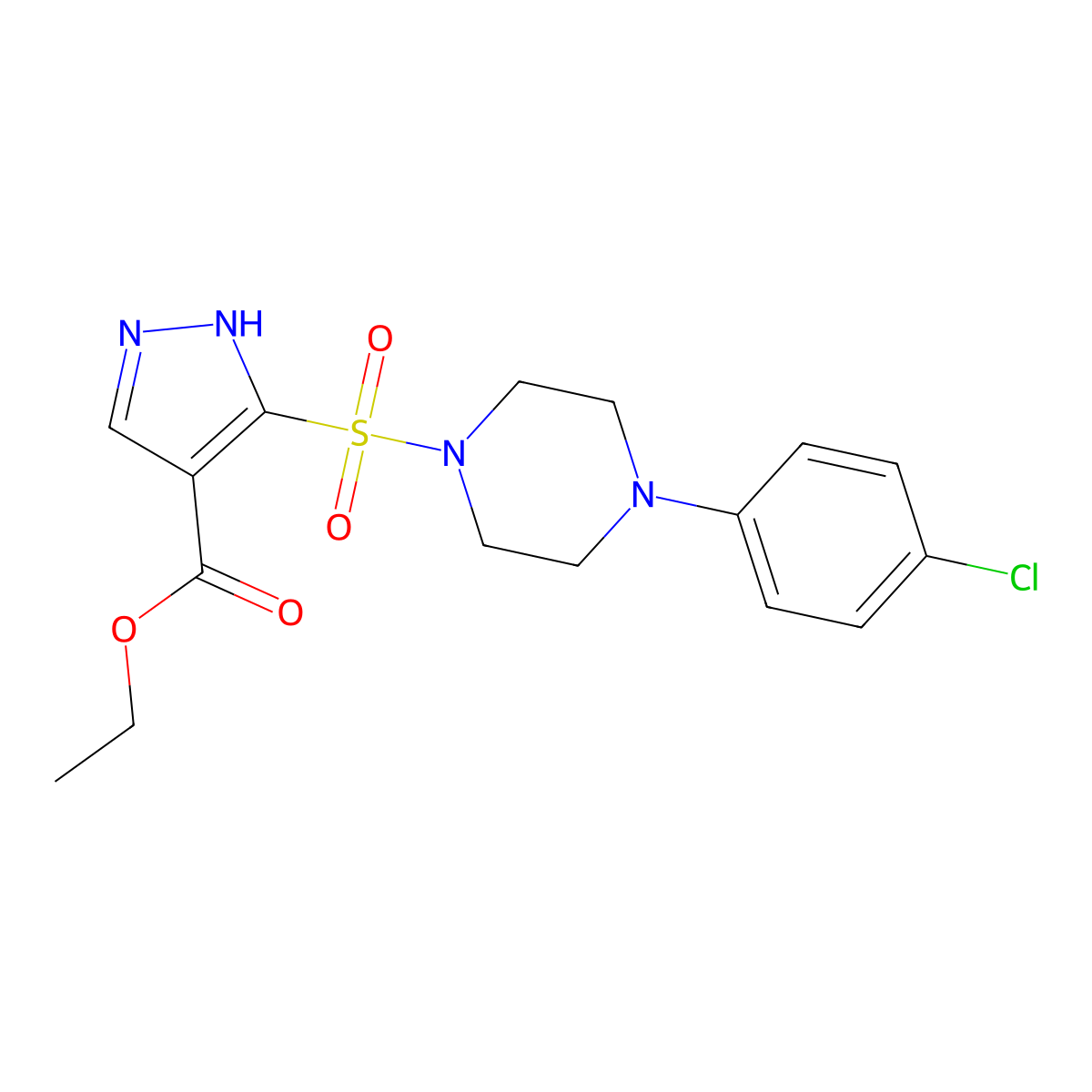 ethyl 3-{[4-(4-chlorophenyl)piperazin-1-yl]sulfonyl}-1H-pyrazole-4-carboxylate molecular structure, CAS 1261016-92-5