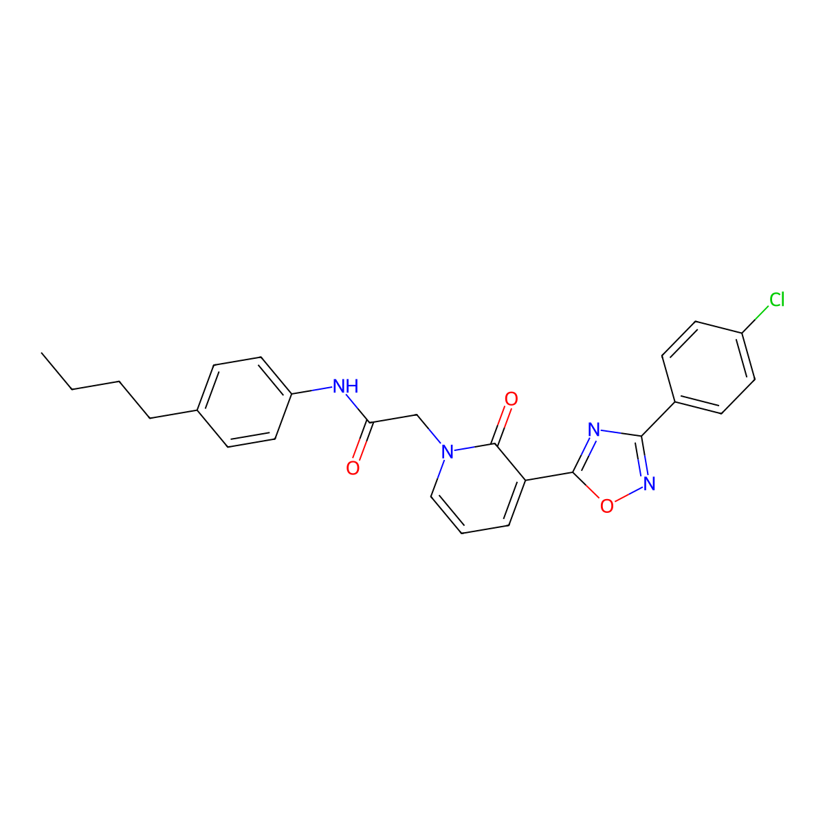 N-(4-butylphenyl)-2-(3-(3-(4-chlorophenyl)-1,2,4-oxadiazol-5-yl)-2-oxopyridin-1(2H)-yl)acetamide molecular structure, CAS 1261017-85-9
