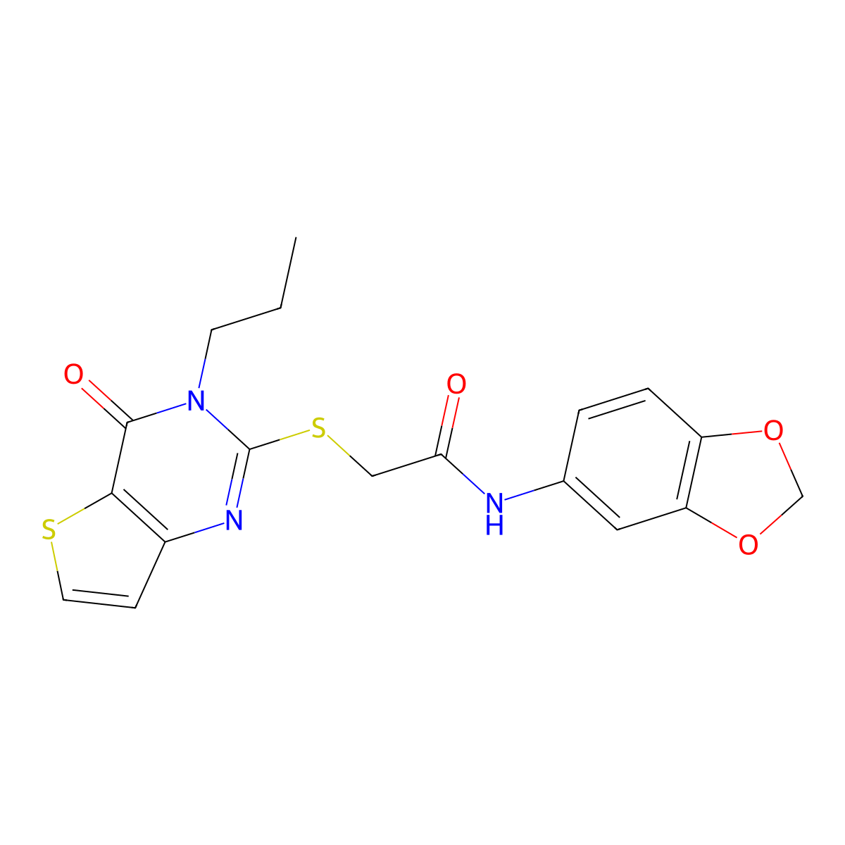 N-(1,3-benzodioxol-5-yl)-2-[(4-oxo-3-propyl-3,4-dihydrothieno[3,2-d]pyrimidin-2-yl)sulfanyl]acetamide molecular structure, CAS 1261018-23-8