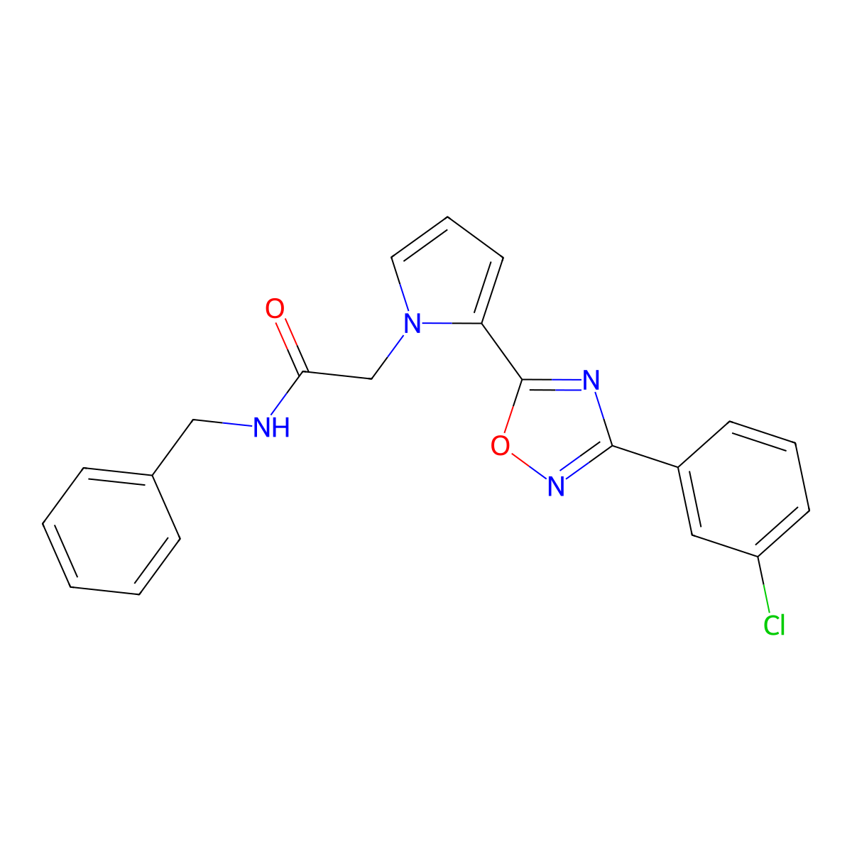 N-benzyl-2-{2-[3-(3-chlorophenyl)-1,2,4-oxadiazol-5-yl]-1H-pyrrol-1-yl}acetamide molecular structure, CAS 1261018-24-9