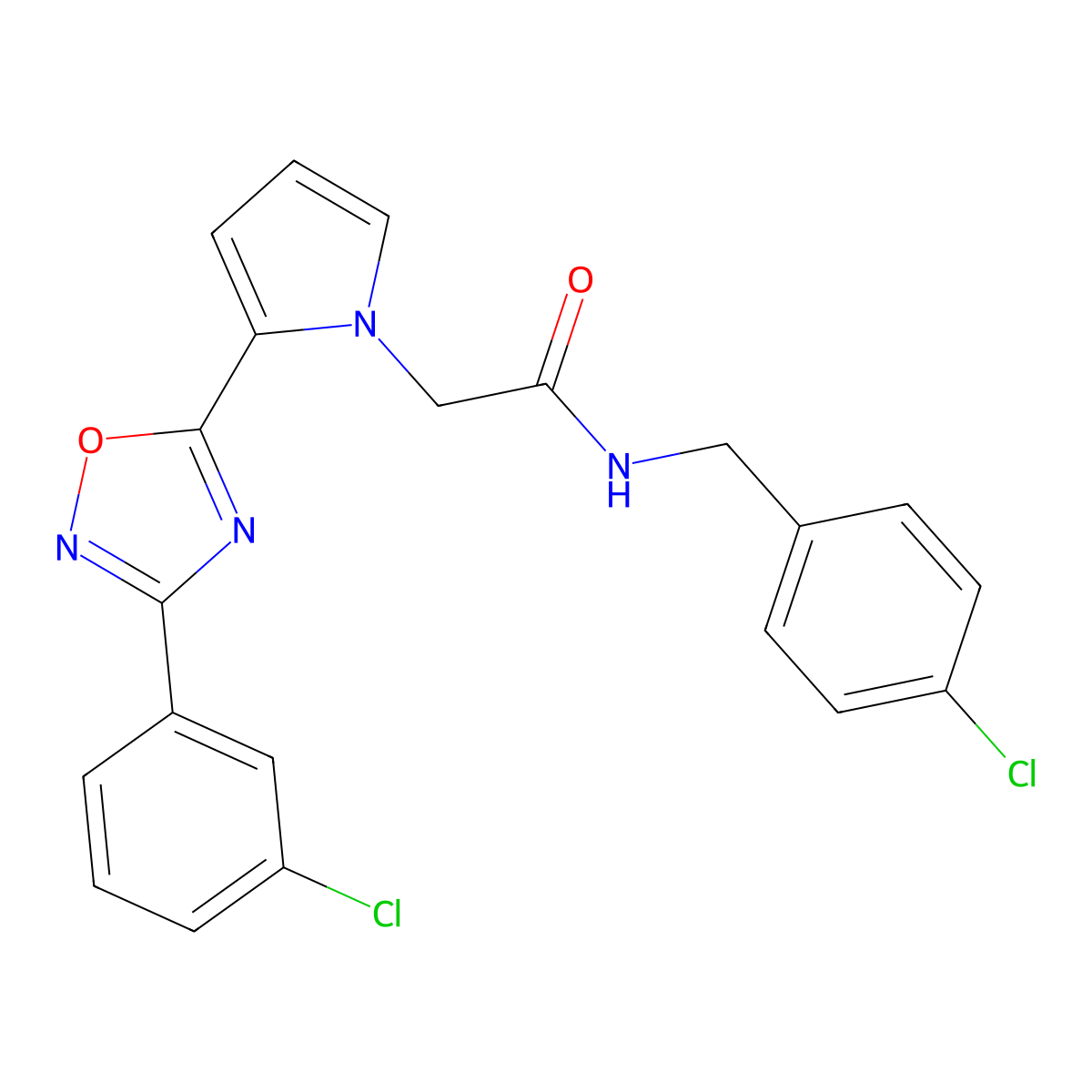 N-(4-chlorobenzyl)-2-(2-(3-(3-chlorophenyl)-1,2,4-oxadiazol-5-yl)-1H-pyrrol-1-yl)acetamide molecular structure, CAS 1261018-38-5