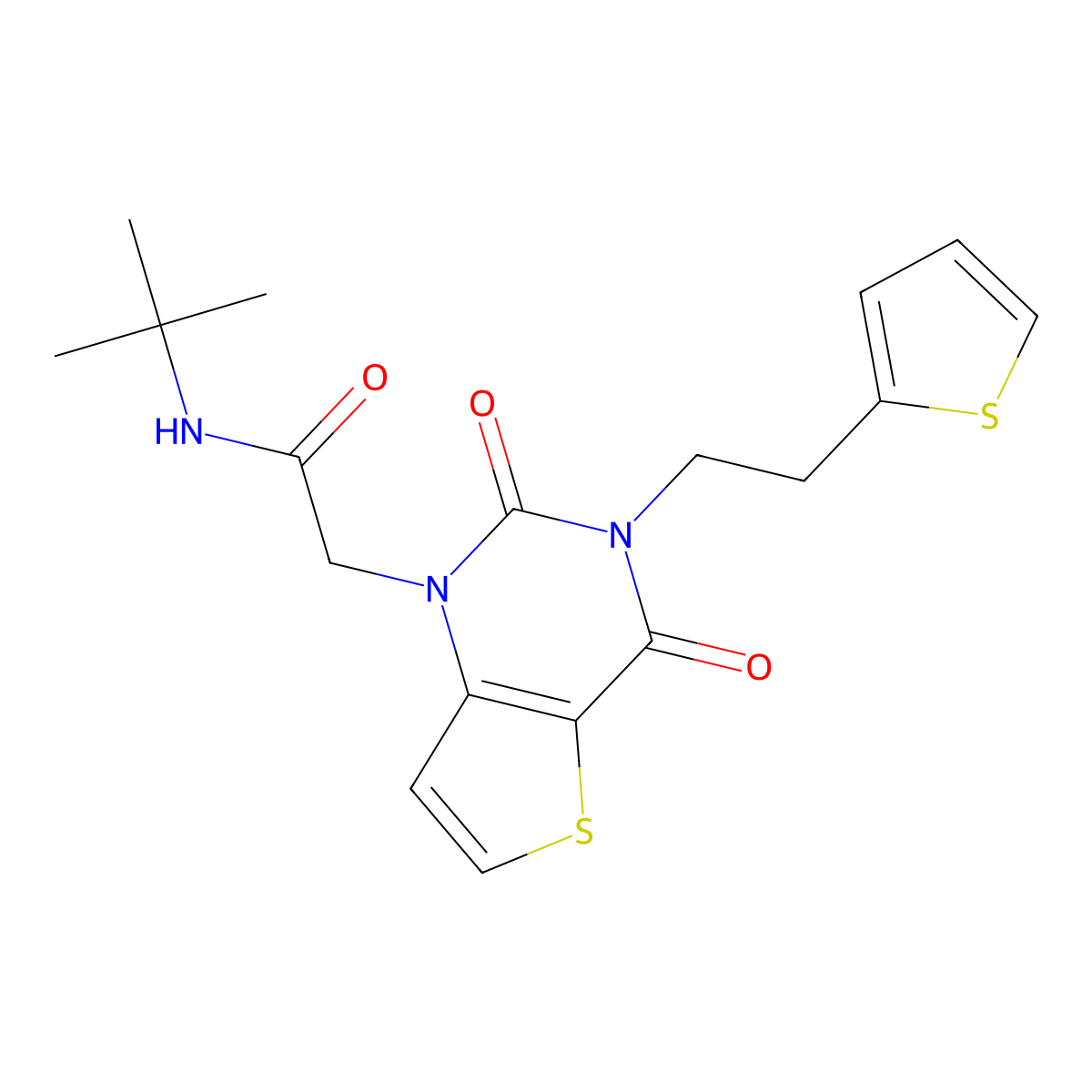 N-tert-butyl-2-{2,4-dioxo-3-[2-(thiophen-2-yl)ethyl]-3,4-dihydrothieno[3,2-d]pyrimidin-1(2H)-yl}acetamide molecular structure, CAS 1261018-53-4