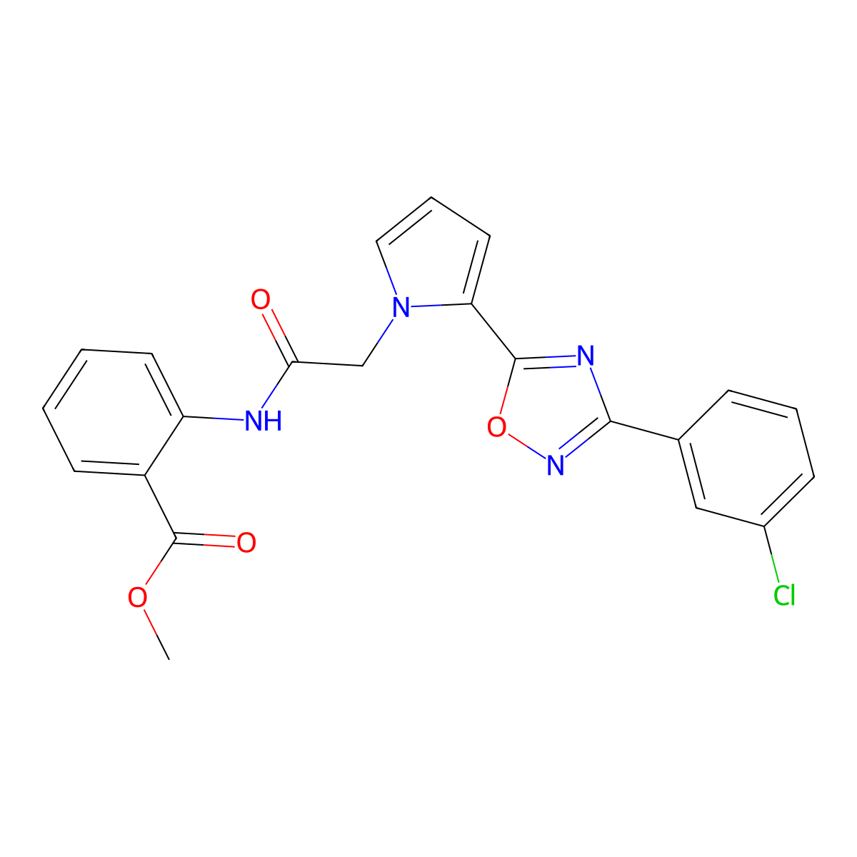 methyl 2-[({2-[3-(3-chlorophenyl)-1,2,4-oxadiazol-5-yl]-1H-pyrrol-1-yl}acetyl)amino]benzoate molecular structure, CAS 1261018-64-7