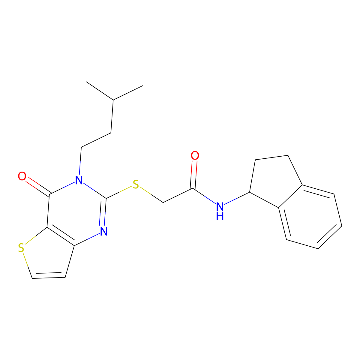 N-(2,3-dihydro-1H-inden-1-yl)-2-{[3-(3-methylbutyl)-4-oxo-3,4-dihydrothieno[3,2-d]pyrimidin-2-yl]sulfanyl}acetamide molecular structure, CAS 1261019-55-9