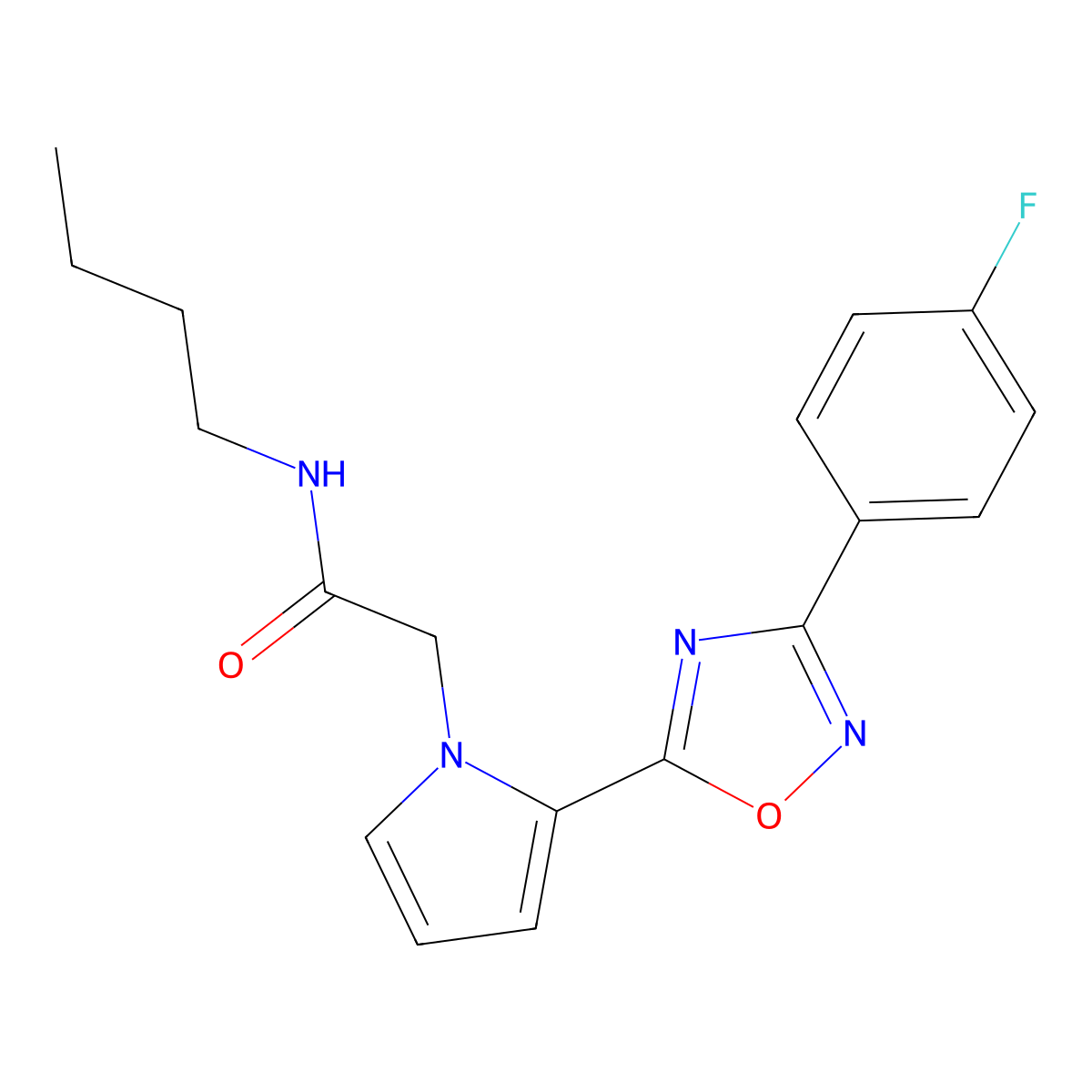 N-butyl-2-(2-(3-(4-fluorophenyl)-1,2,4-oxadiazol-5-yl)-1H-pyrrol-1-yl)acetamide molecular structure, CAS 1261019-66-2