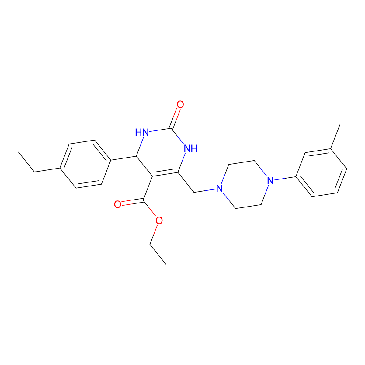 Ethyl 4-(4-ethylphenyl)-6-{[4-(3-methylphenyl)piperazin-1-yl]methyl}-2-oxo-1,2,3,4-tetrahydropyrimidine-5-carboxylate molecular structure, CAS 1261019-92-4