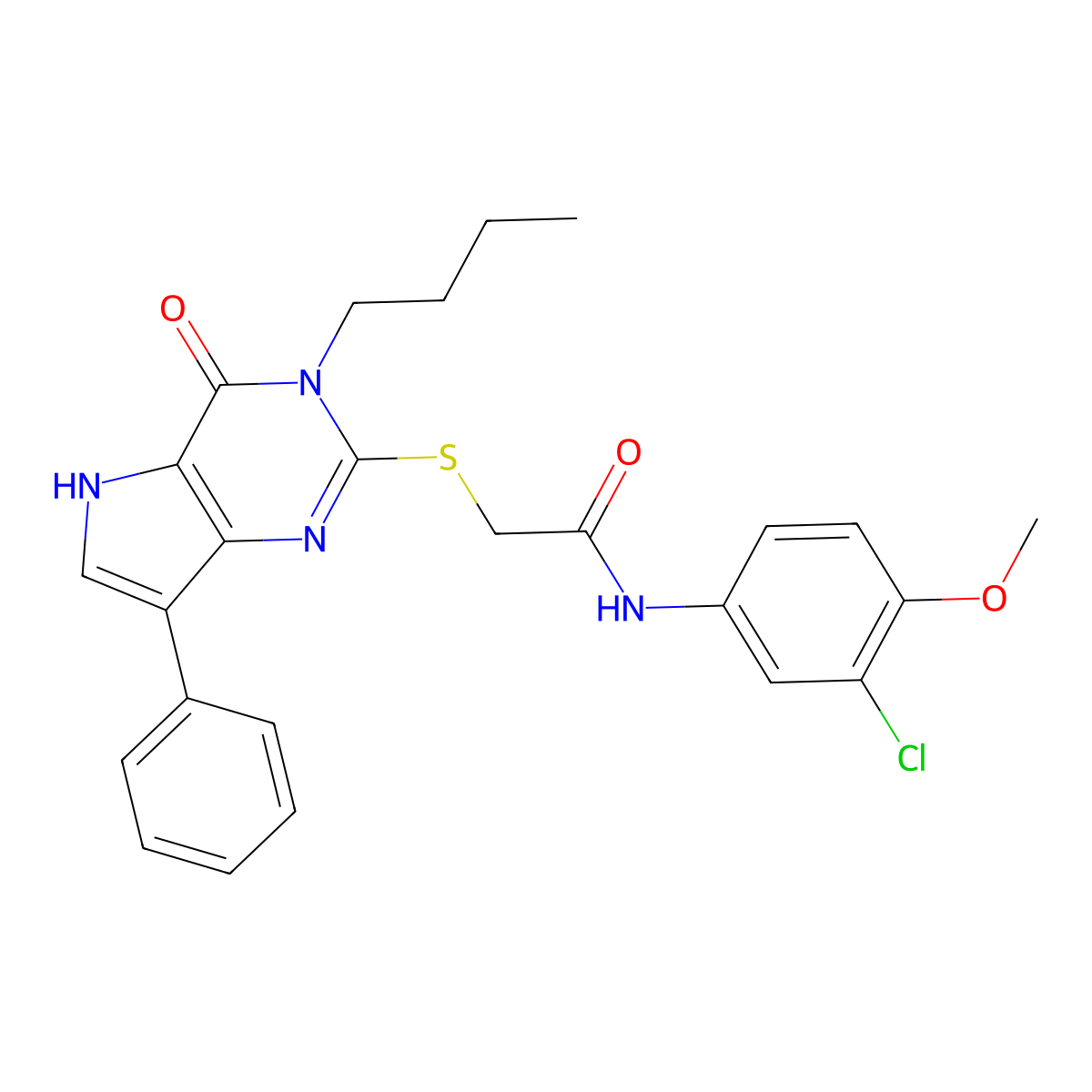 2-[(3-butyl-4-oxo-7-phenyl-4,5-dihydro-3H-pyrrolo[3,2-d]pyrimidin-2-yl)sulfanyl]-N-(3-chloro-4-methoxyphenyl)acetamide molecular structure, CAS 1261020-18-1