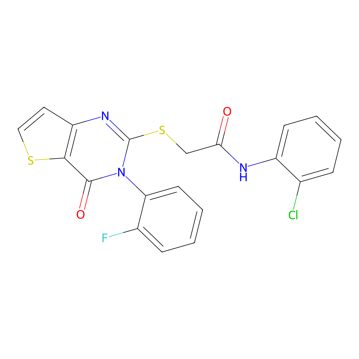 N-(2-chlorophenyl)-2-{[3-(2-fluorophenyl)-4-oxo-3,4-dihydrothieno[3,2-d]pyrimidin-2-yl]sulfanyl}acetamide molecular structure, CAS 1261020-20-5