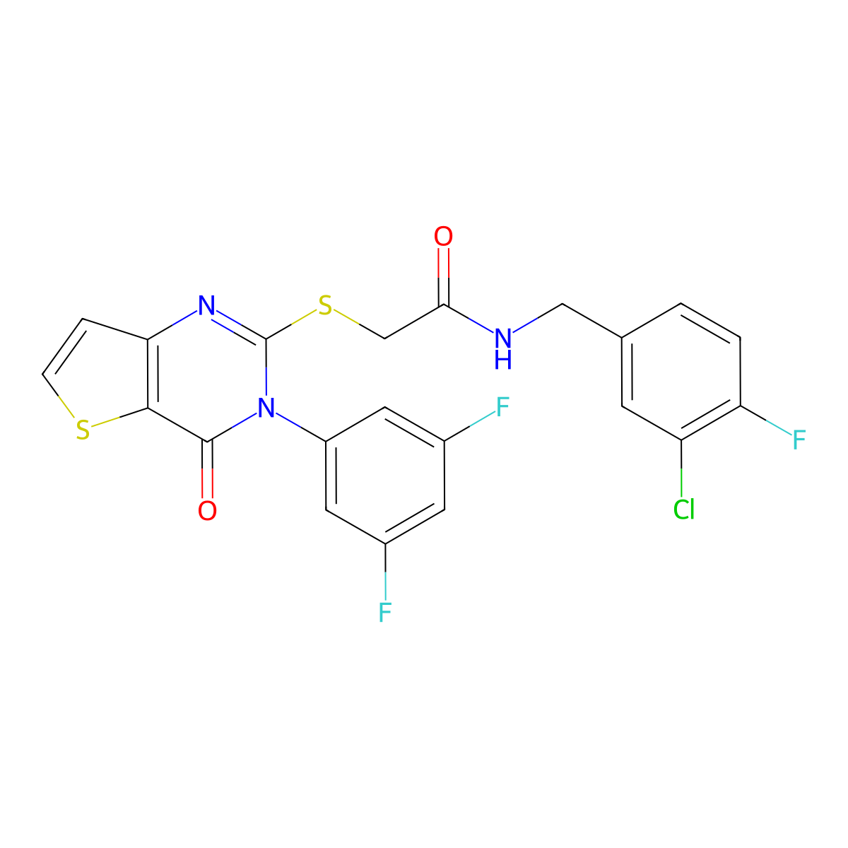 N-(3-chloro-4-fluorobenzyl)-2-{[3-(3,5-difluorophenyl)-4-oxo-3,4-dihydrothieno[3,2-d]pyrimidin-2-yl]sulfanyl}acetamide molecular structure, CAS 1261020-61-4