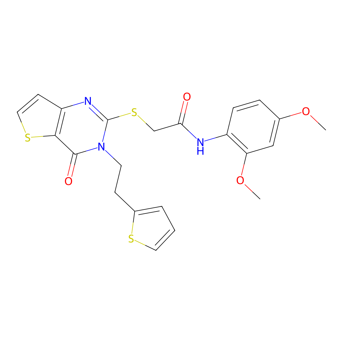 N-(2,4-dimethoxyphenyl)-2-({4-oxo-3-[2-(thiophen-2-yl)ethyl]-3,4-dihydrothieno[3,2-d]pyrimidin-2-yl}sulfanyl)acetamide molecular structure, CAS 1261020-64-7