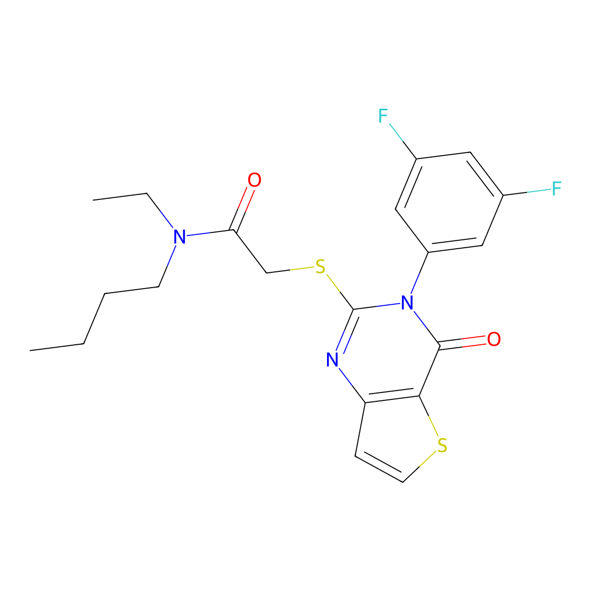 N-butyl-2-{[3-(3,5-difluorophenyl)-4-oxo-3,4-dihydrothieno[3,2-d]pyrimidin-2-yl]sulfanyl}-N-ethylacetamide molecular structure, CAS 1261020-79-4