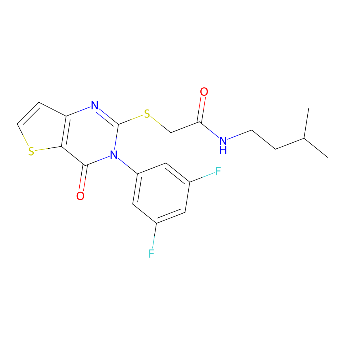 2-{[3-(3,5-difluorophenyl)-4-oxo-3,4-dihydrothieno[3,2-d]pyrimidin-2-yl]sulfanyl}-N-(3-methylbutyl)acetamide molecular structure, CAS 1261021-01-5