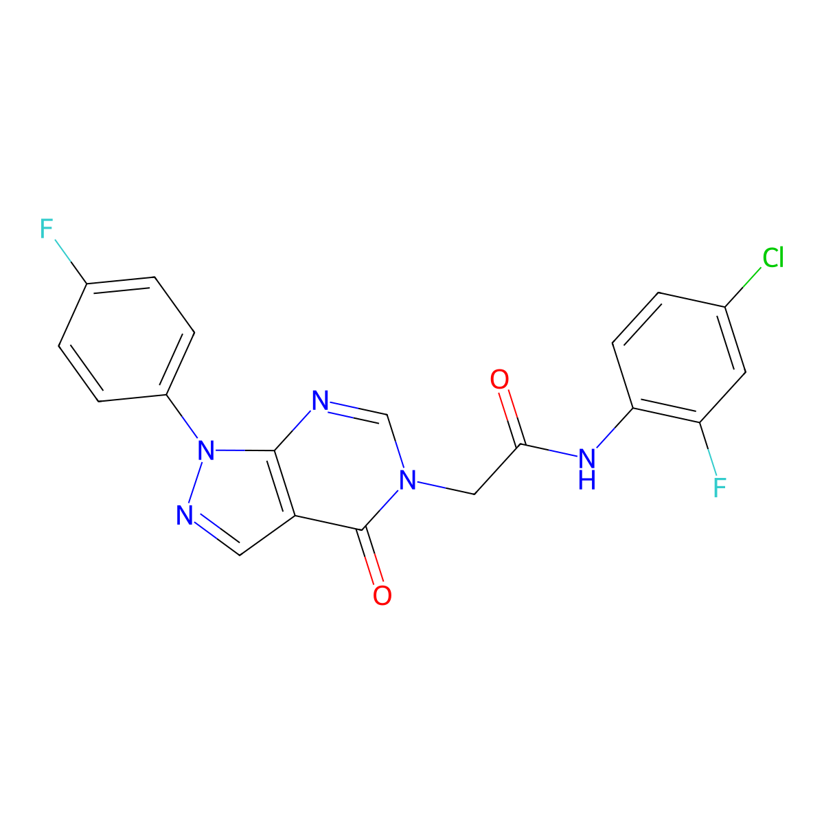 N-(4-chloro-2-fluorophenyl)-2-(1-(4-fluorophenyl)-4-oxo-1,4-dihydro-5H-pyrazolo[3,4-d]pyrimidin-5-yl)acetamide molecular structure, CAS 1261021-12-8