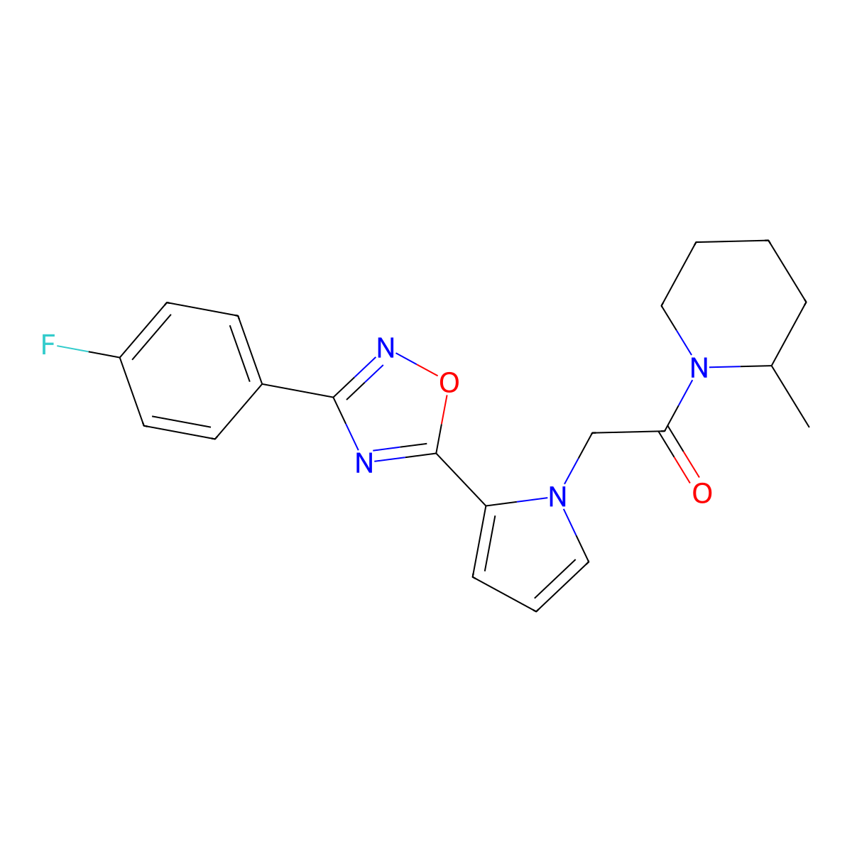2-{2-[3-(4-fluorophenyl)-1,2,4-oxadiazol-5-yl]-1H-pyrrol-1-yl}-1-(2-methylpiperidin-1-yl)ethanone molecular structure, CAS 1261021-28-6