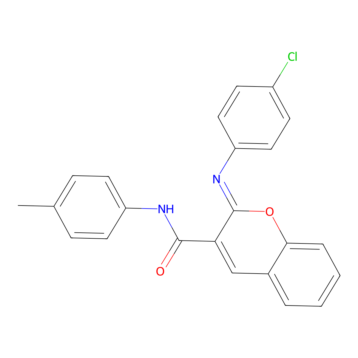 (2Z)-2-[(4-chlorophenyl)imino]-N-(4-methylphenyl)-2H-chromene-3-carboxamide molecular structure, CAS 1261027-74-0