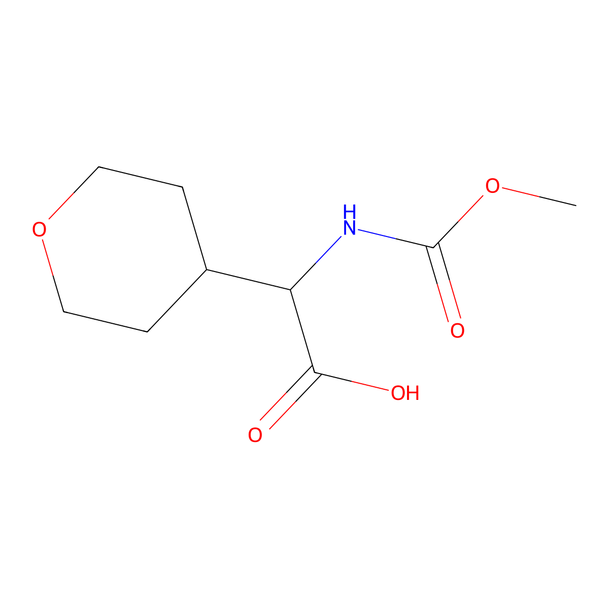2-(methoxycarbonylamino)-2-(tetrahydro-2H-pyran-4-yl)acetic acid molecular structure, CAS 1261072-79-0