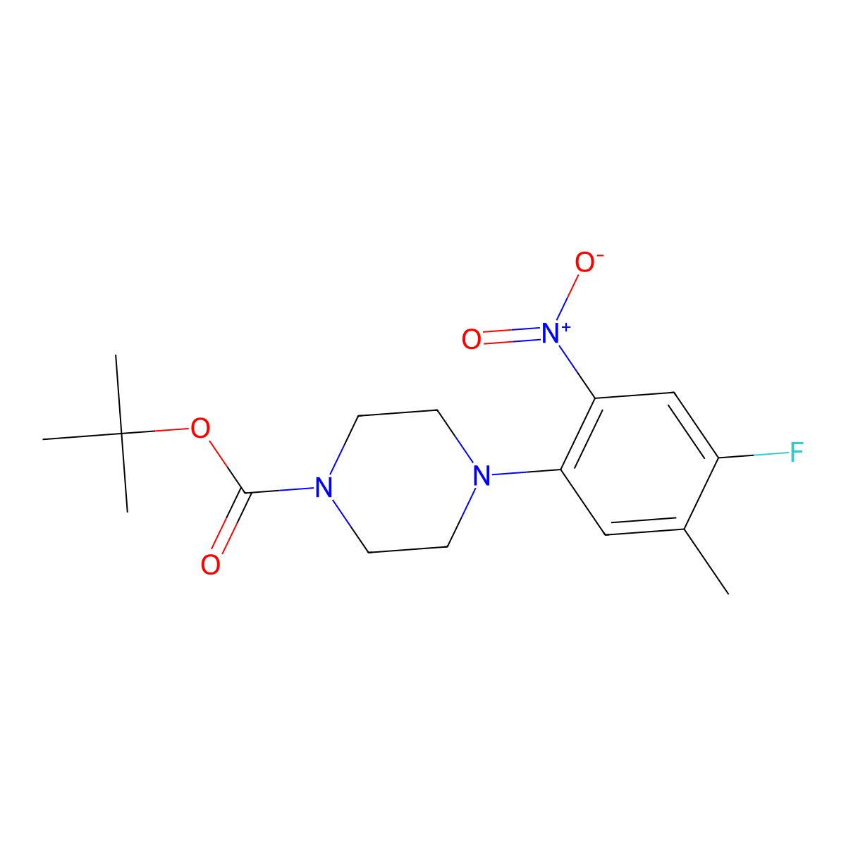 Tert-butyl 4-(4-fluoro-5-methyl-2-nitrophenyl)piperazine-1-carboxylate molecular structure, CAS 1261079-70-2