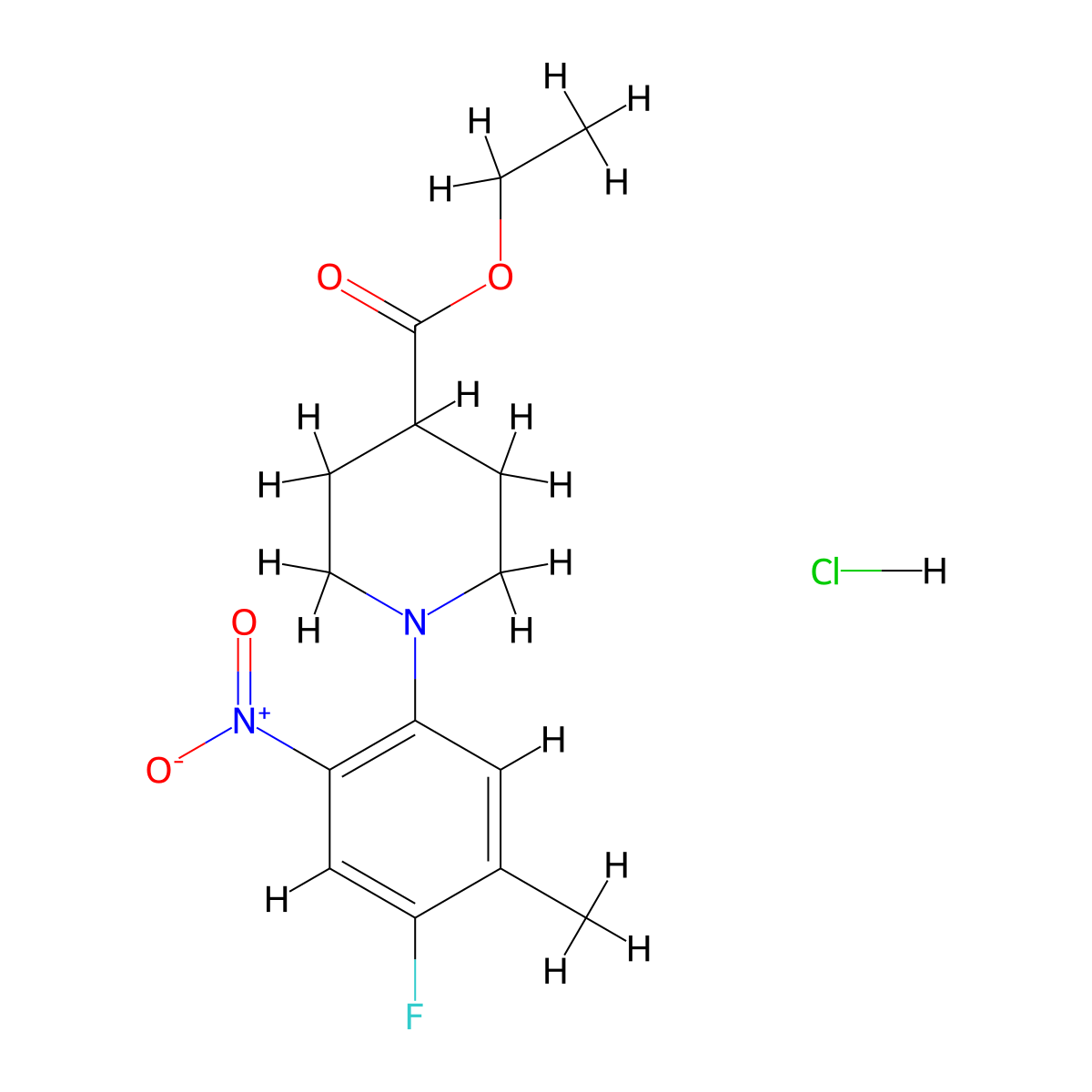 Ethyl 1-(4-fluoro-5-methyl-2-nitrophenyl)piperidine-4-carboxylate hydrochloride molecular structure, CAS 1261079-71-3