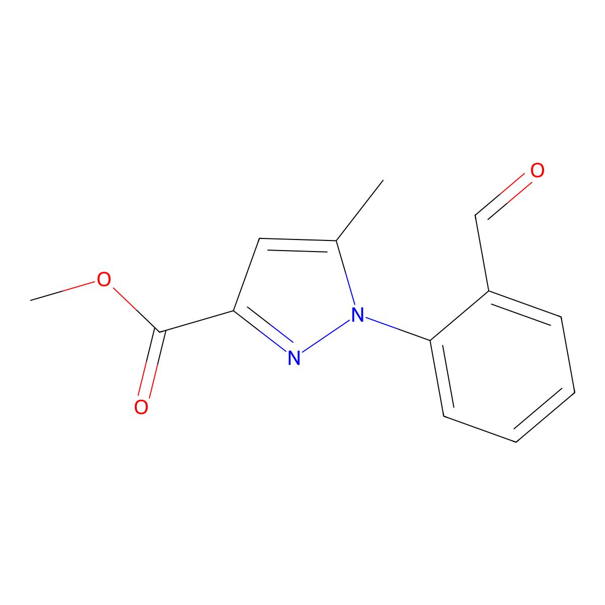 methyl 1-(2-formylphenyl)-5-methyl-1H-pyrazole-3-carboxylate molecular structure, CAS 1261079-72-4